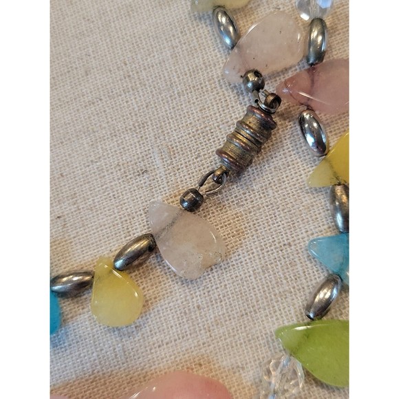 Vintage Pastel Multi Semi Precious Stone Necklace Rhodonite Healing Crystals - Picture 8 of 9